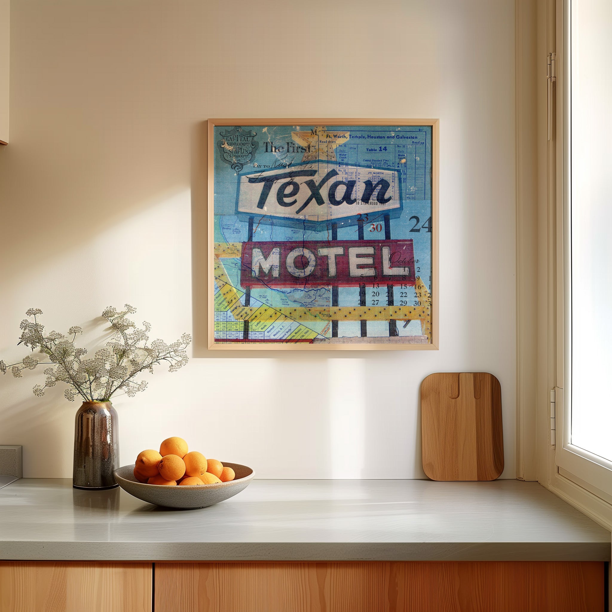 Texan Motel Mixed Media Collage Art Print - Tejas Country Club