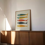 Five Sardines Mid Century Modern Art Print - Tejas Country Club