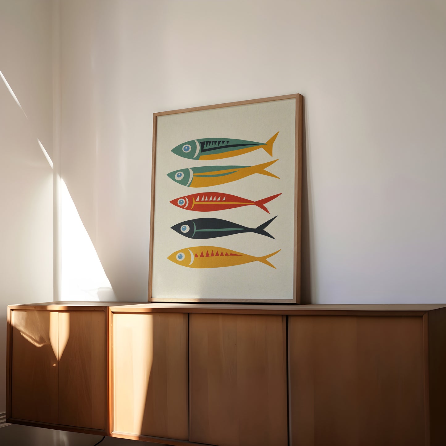 Five Sardines Mid Century Modern Art Print