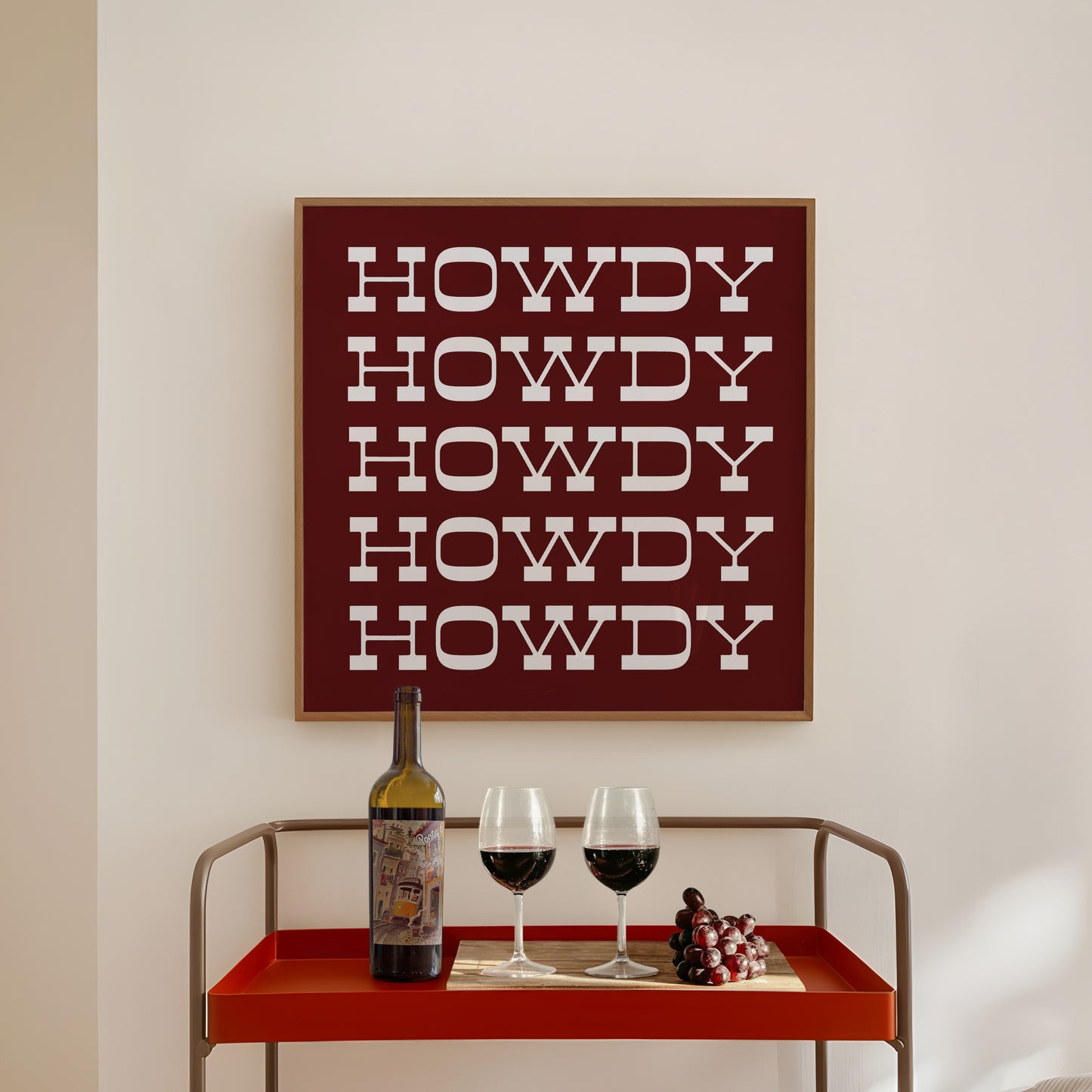 Howdy Typography Art Print Square Maroon and White