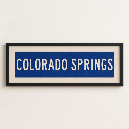 Framed Colorado Springs Blue and White Bus Scroll