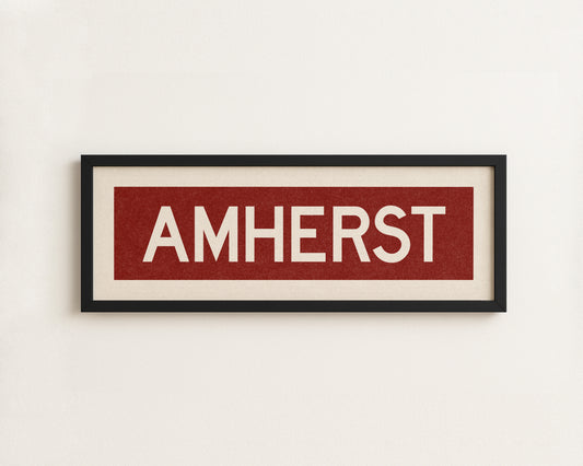 Framed Amherst Maroon and White Bus Scroll