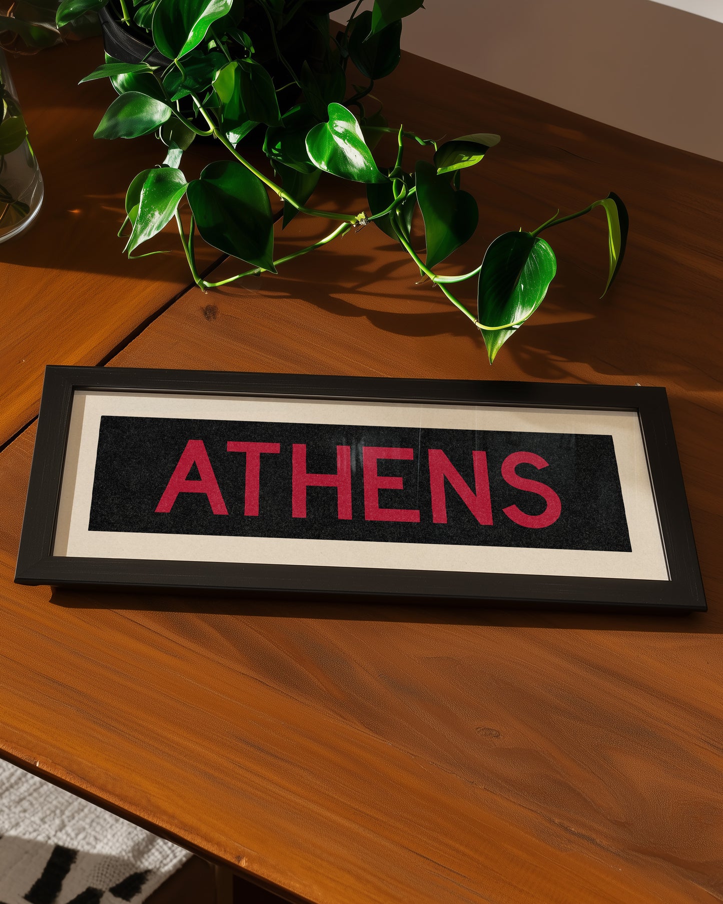 Framed Athens Red and Black Bus Scroll