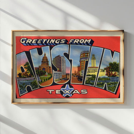 Austin Texas Vintage Postcard Print