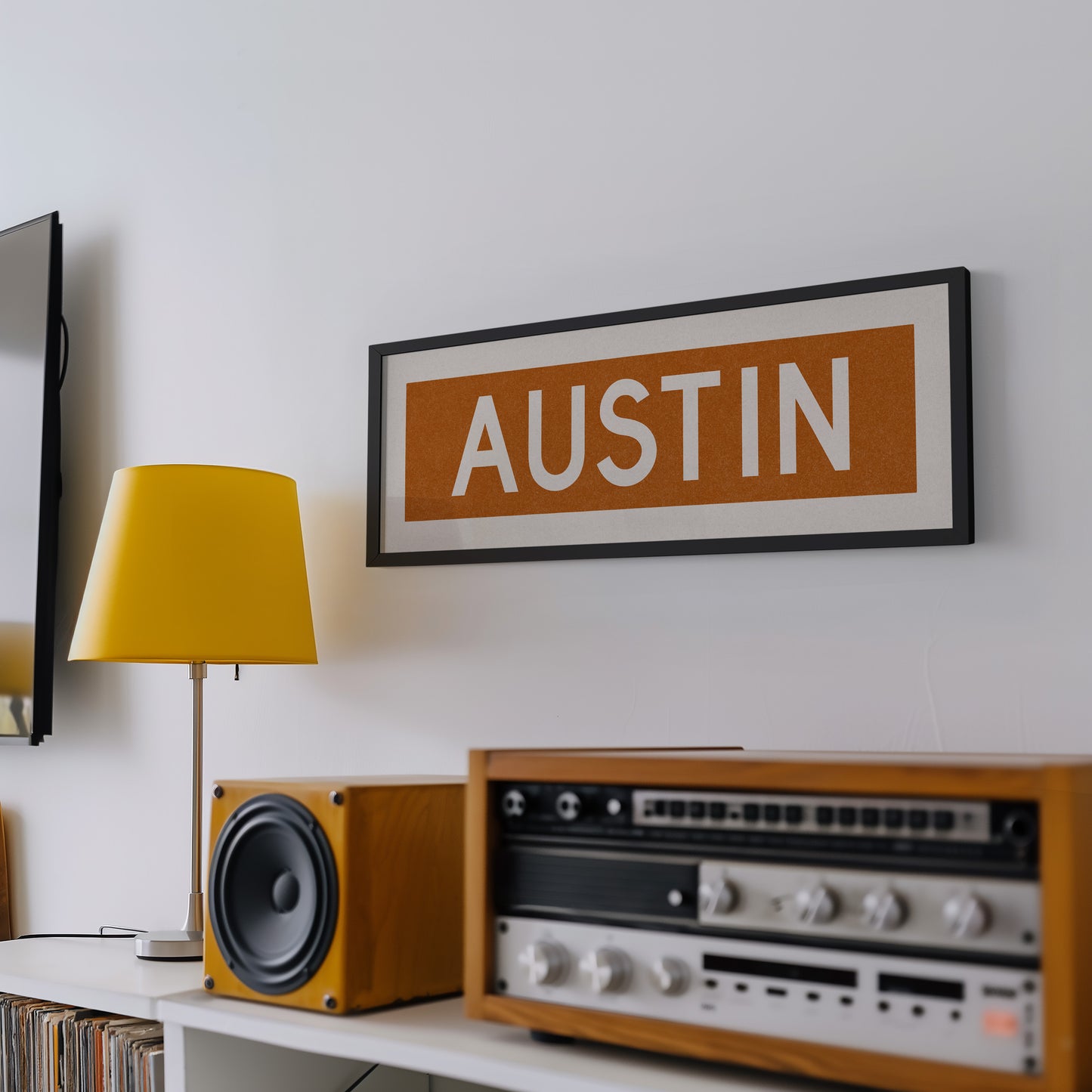 Framed Austin Orange Bus Scroll