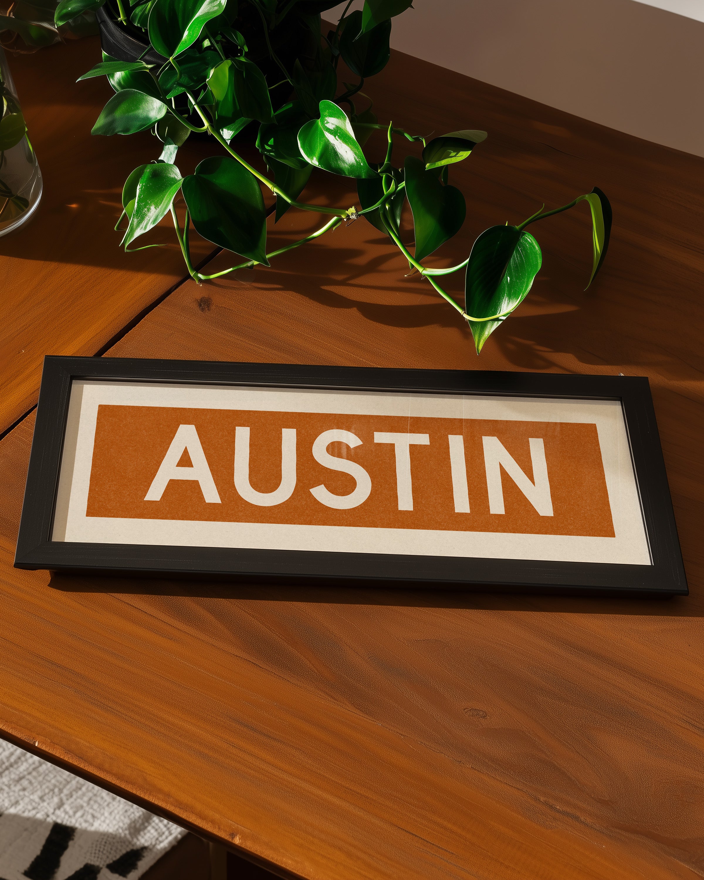 Framed Austin Orange Bus Scroll - Tejas Country Club