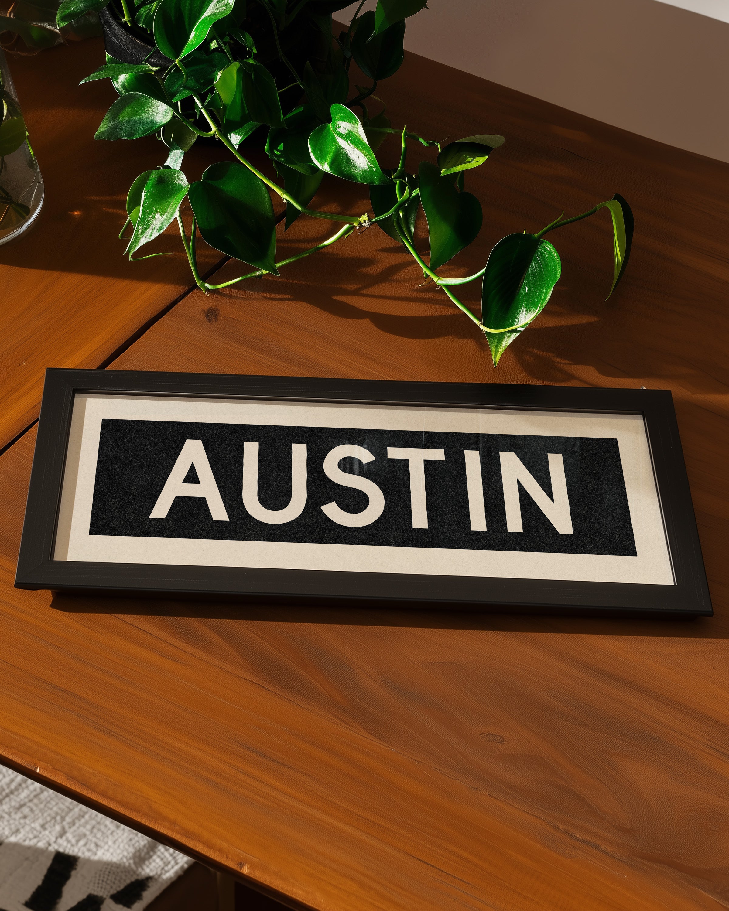 Framed Austin Bus Scroll Sign - Tejas Country Club