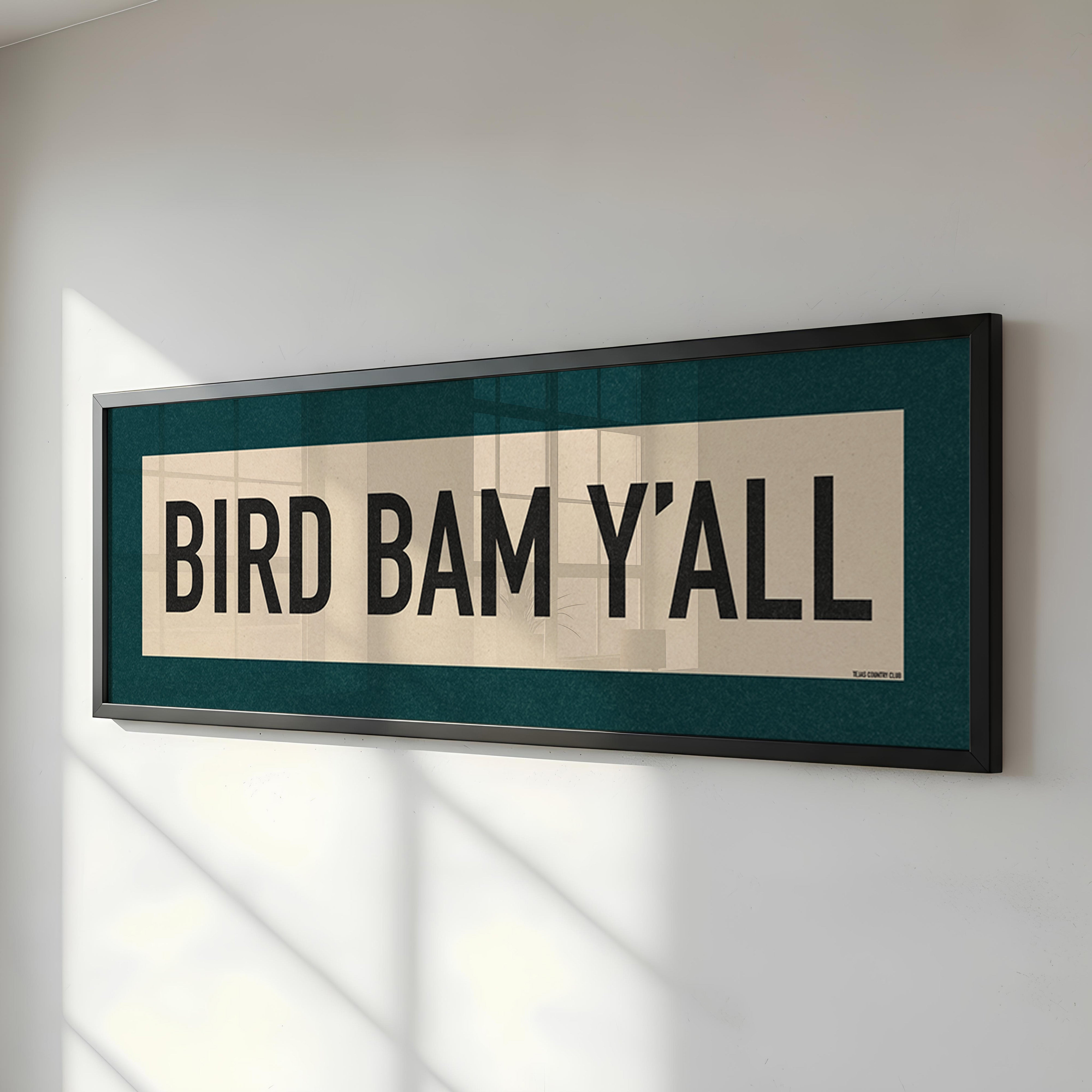 Framed Bird Bam Y'all Mahjong Art Scroll Sign - Tejas Country Club