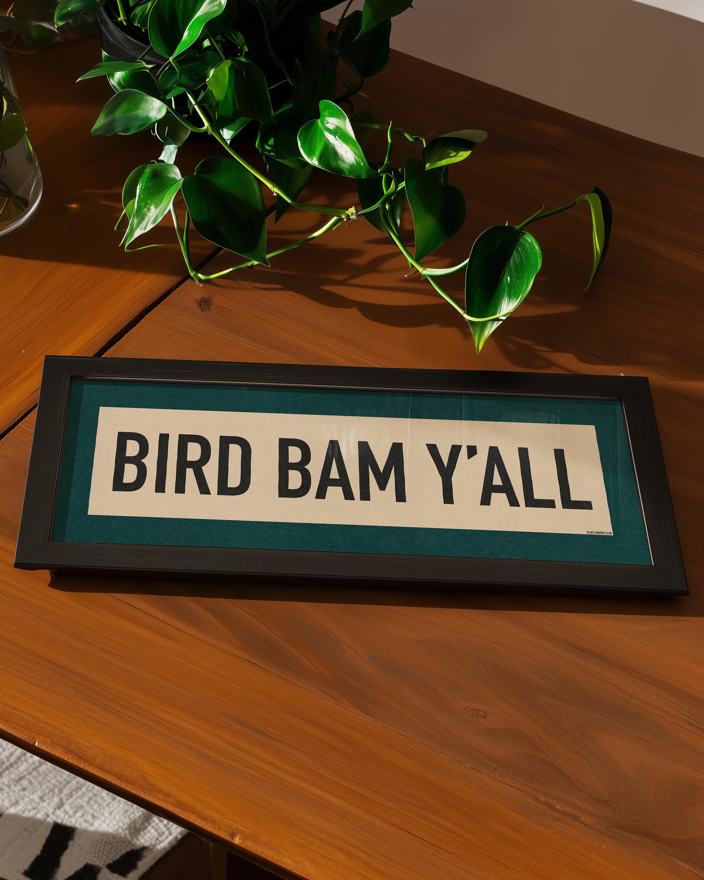 Framed Bird Bam Y'all Mahjong Art Scroll Sign - Tejas Country Club
