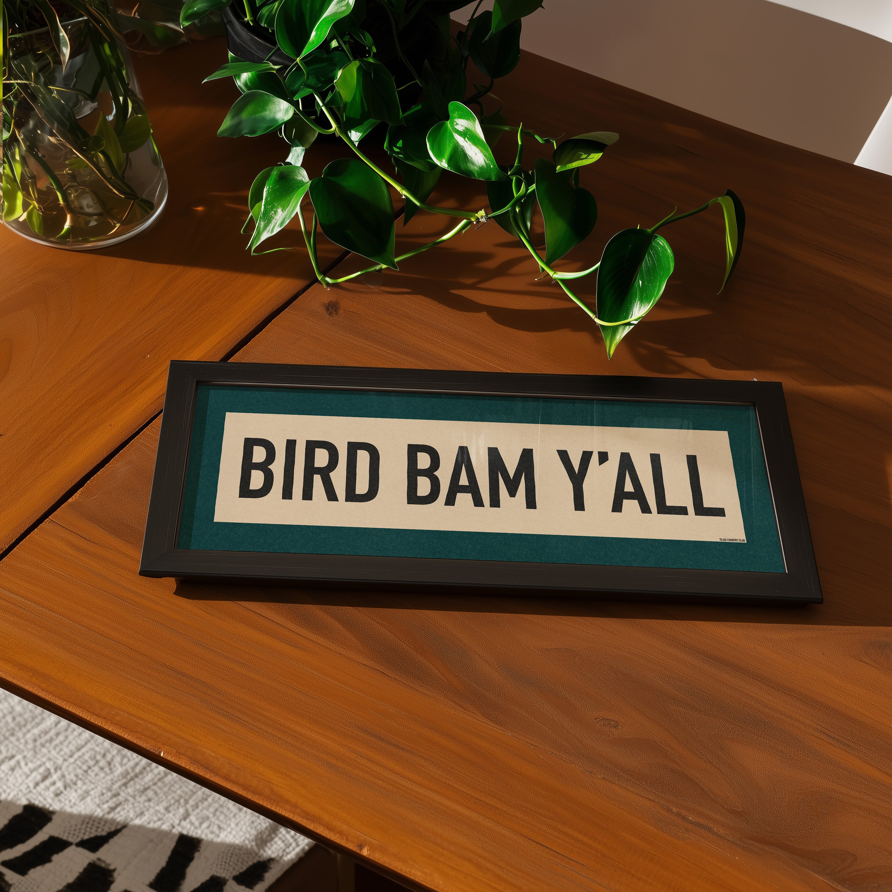 Framed Bird Bam Y'all Mahjong Art Scroll Sign - Tejas Country Club