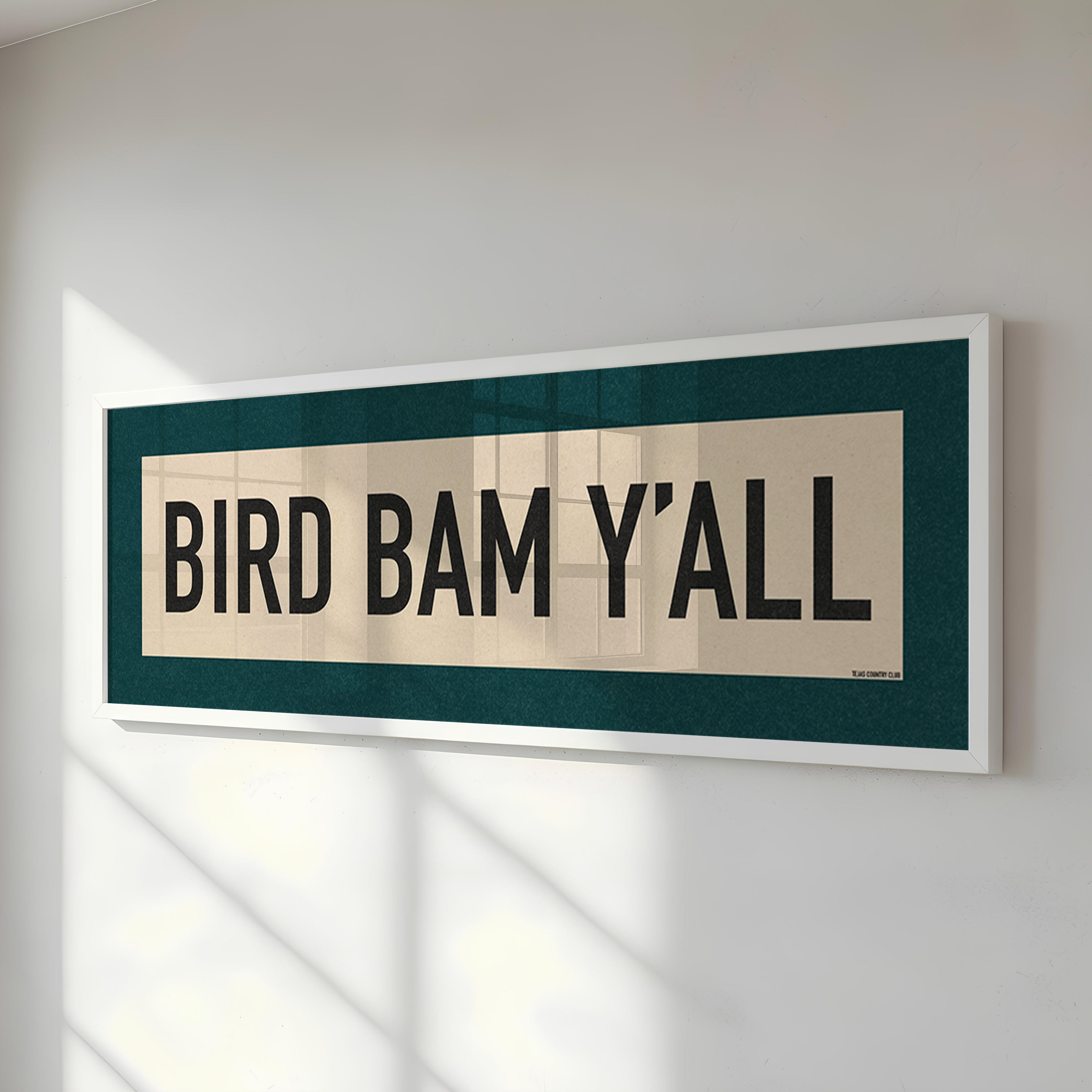 Framed Bird Bam Y'all Mahjong Art Scroll Sign - Tejas Country Club