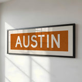 Framed Austin Orange Bus Scroll - Tejas Country Club