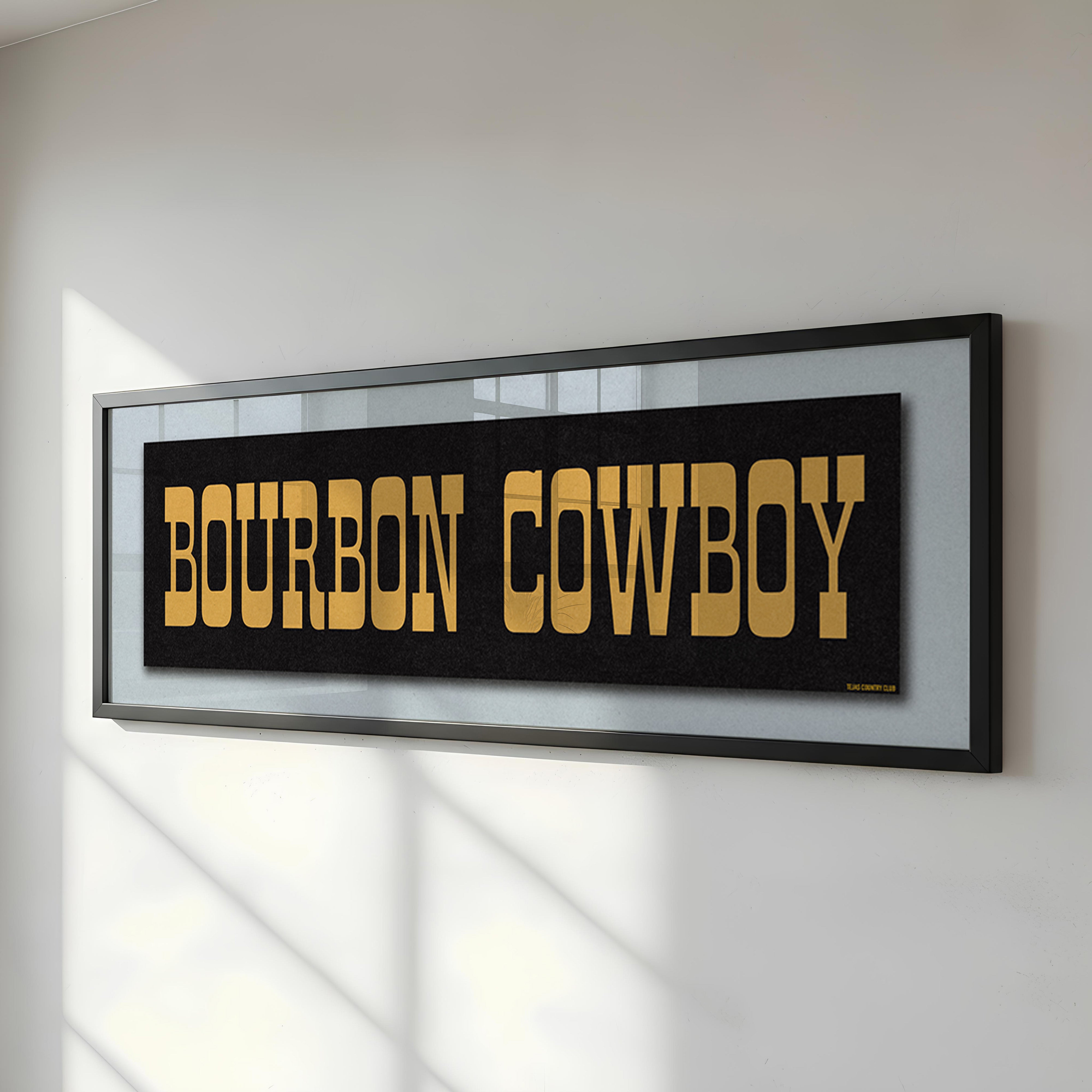Framed Bourbon Cowboy Black Vintage Bumper Sticker Art Print - Tejas Country Club