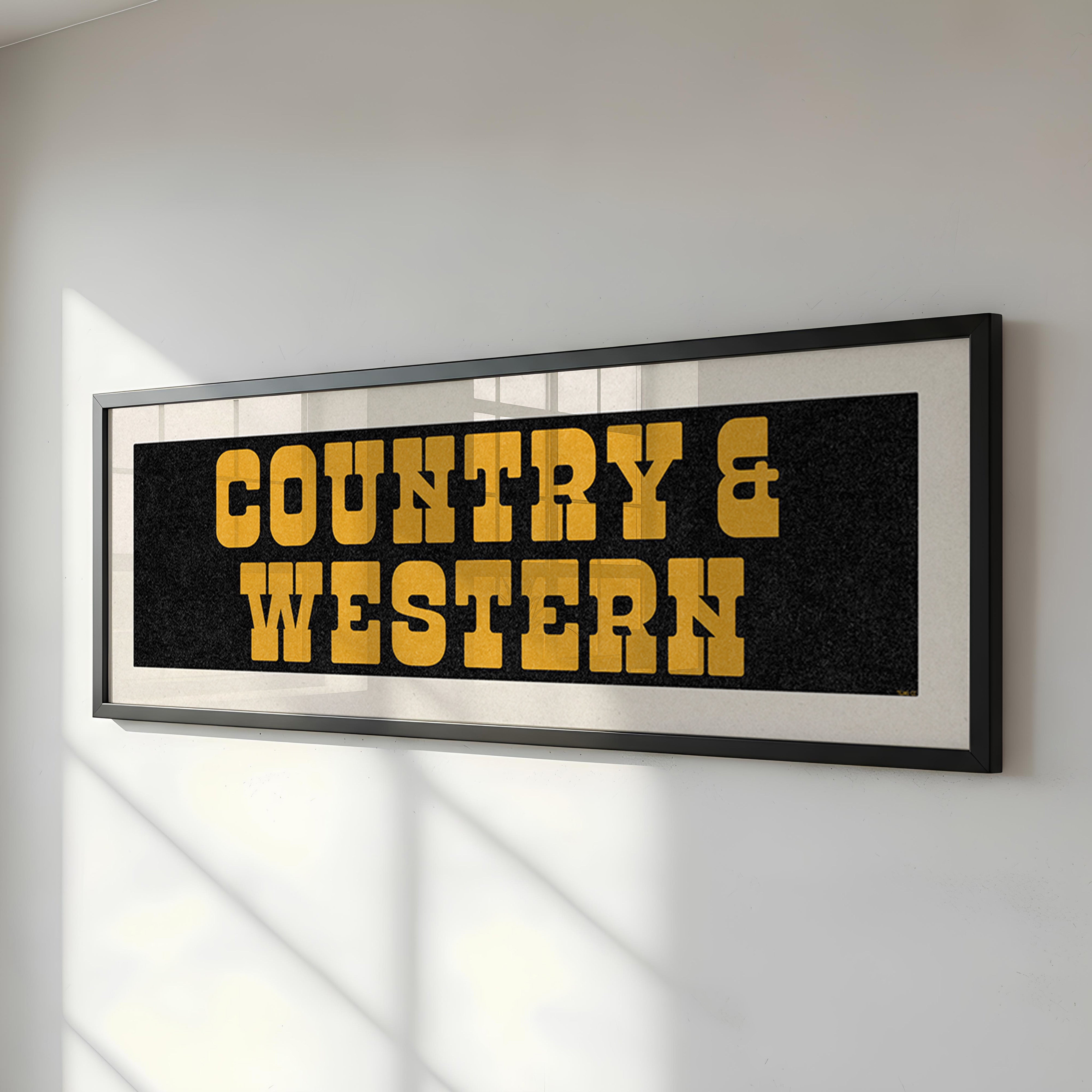 Framed COUNTRY & WESTERN Sign Black & Gold Art Print (FRAMED) - Tejas Country Club