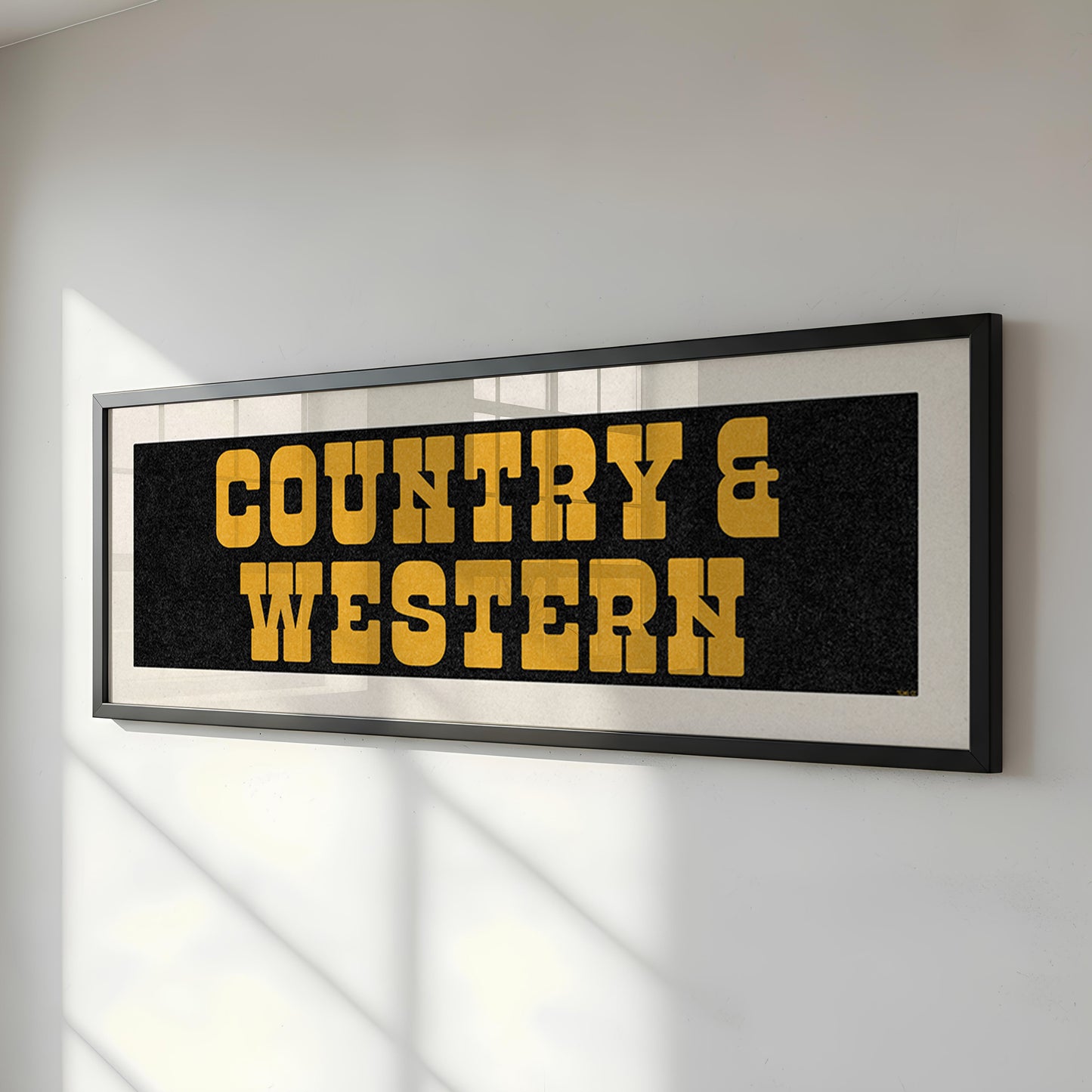 Framed COUNTRY & WESTERN Sign Black & Gold Art Print