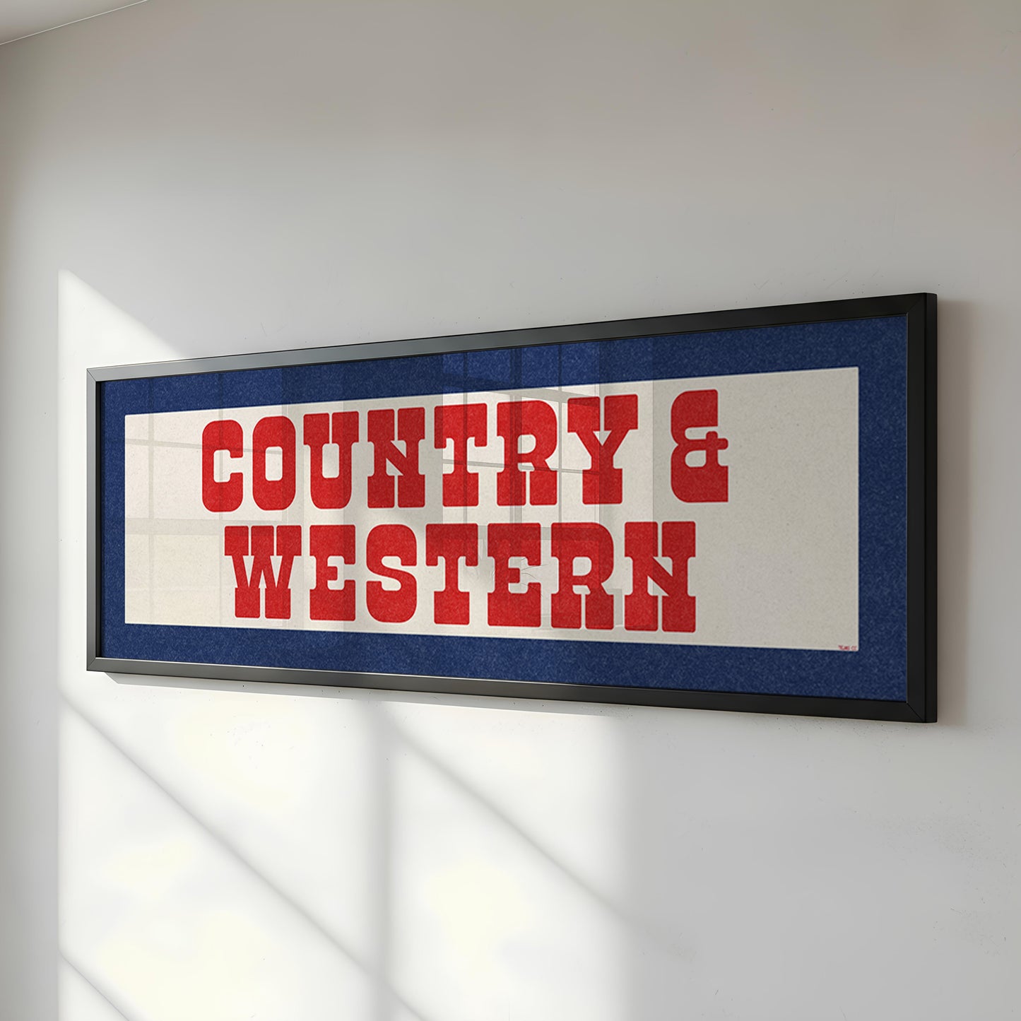 Framed COUNTRY & WESTERN Sign White & Red / Blue Art Print