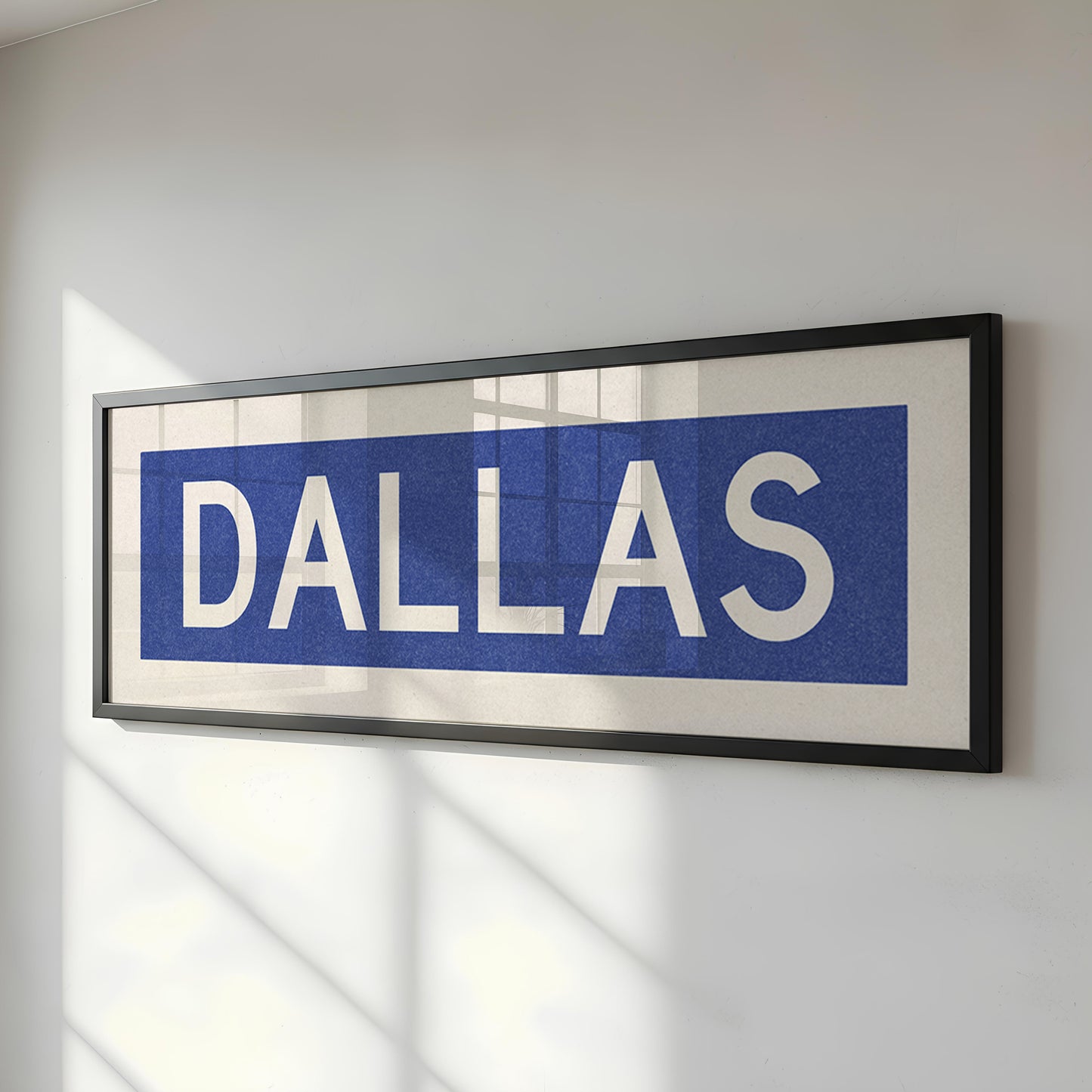 Framed Dallas Blue and White Bus Scroll