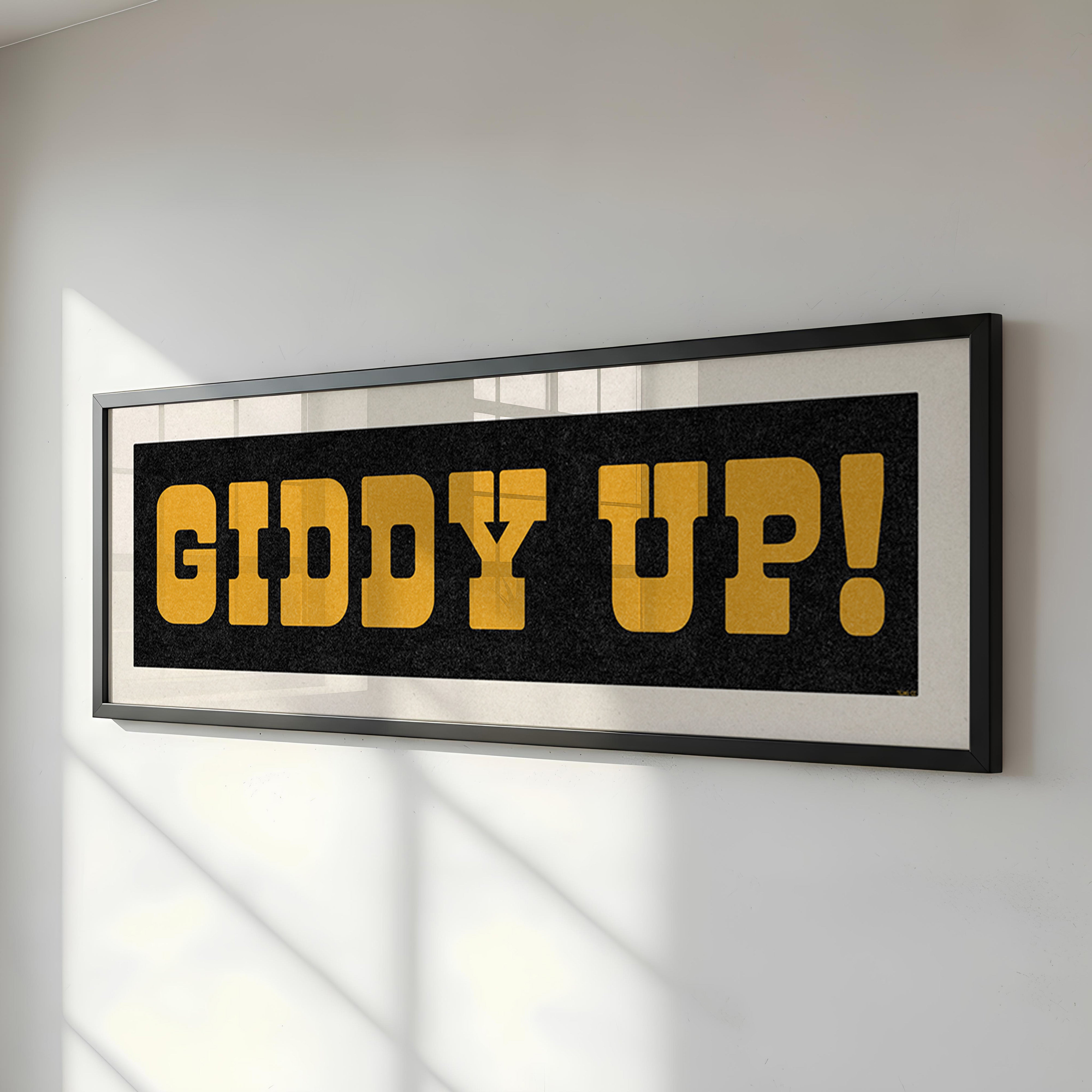 Framed GIDDY UP! Sign Black & Gold Art Print - Tejas Country Club