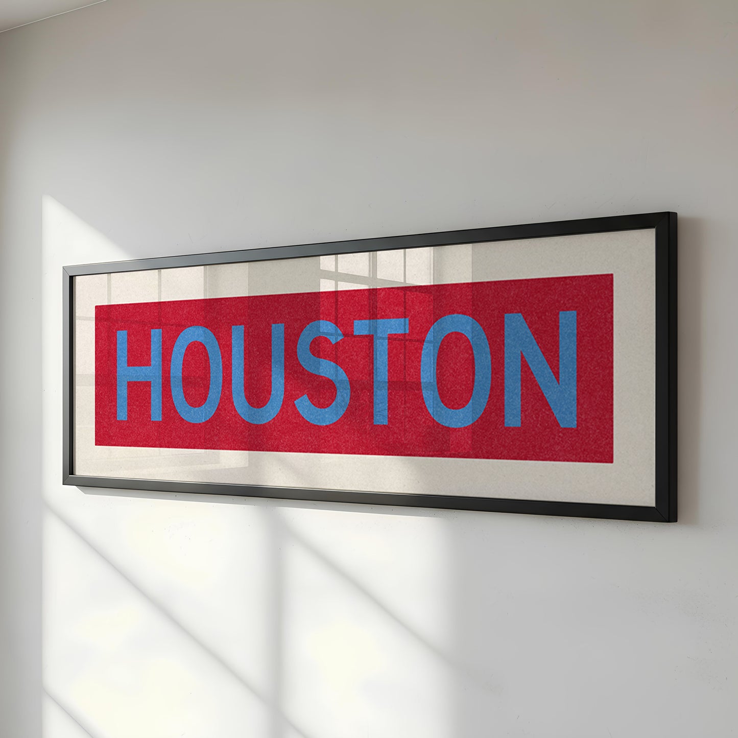 Framed Houston Baby Blue Bus Scroll