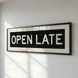 Framed Open Late Bus Scroll Sign - Tejas Country Club