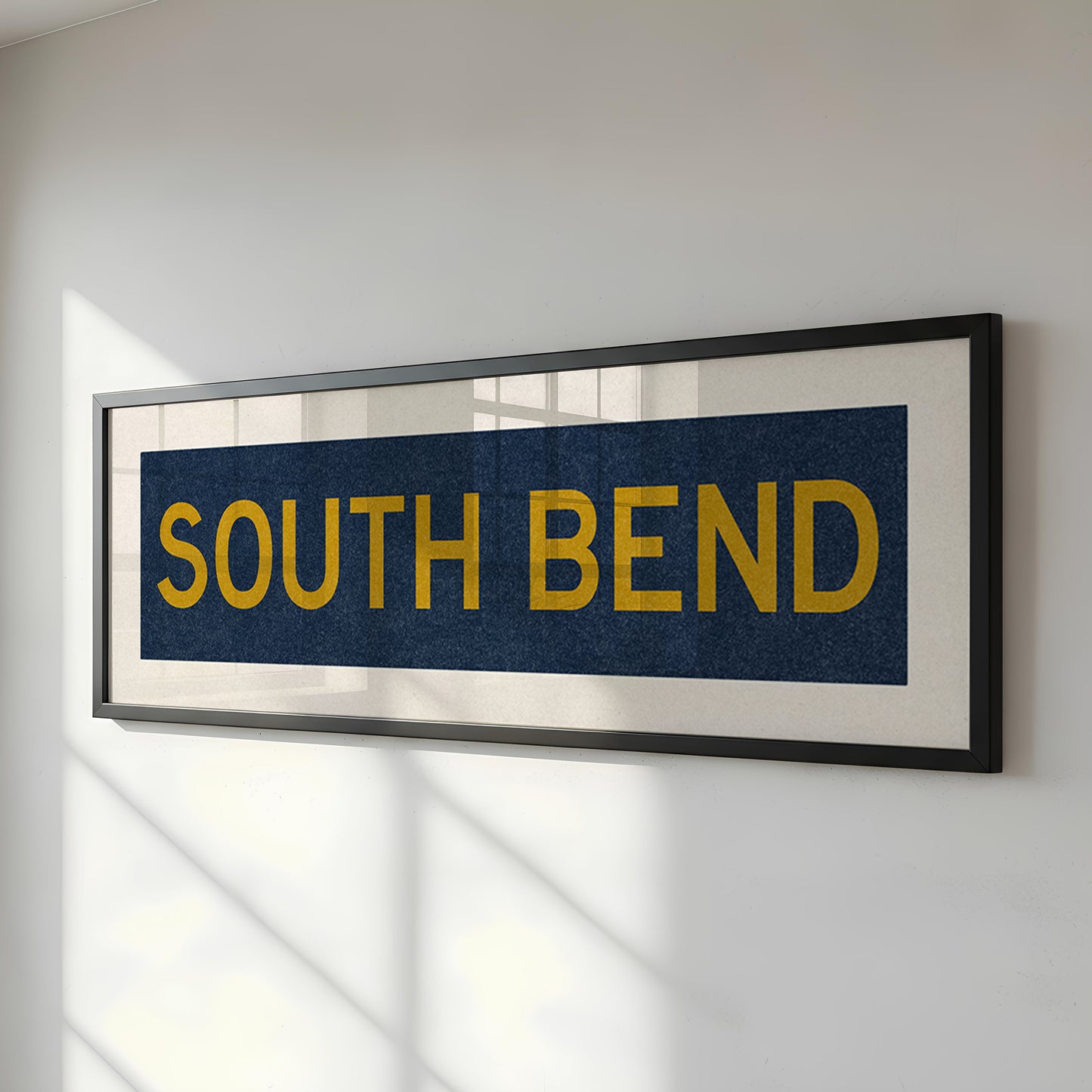 Framed South Bend Navy and Gold Bus Scroll