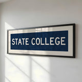 Framed State College Navy Bus Scroll - Tejas Country Club