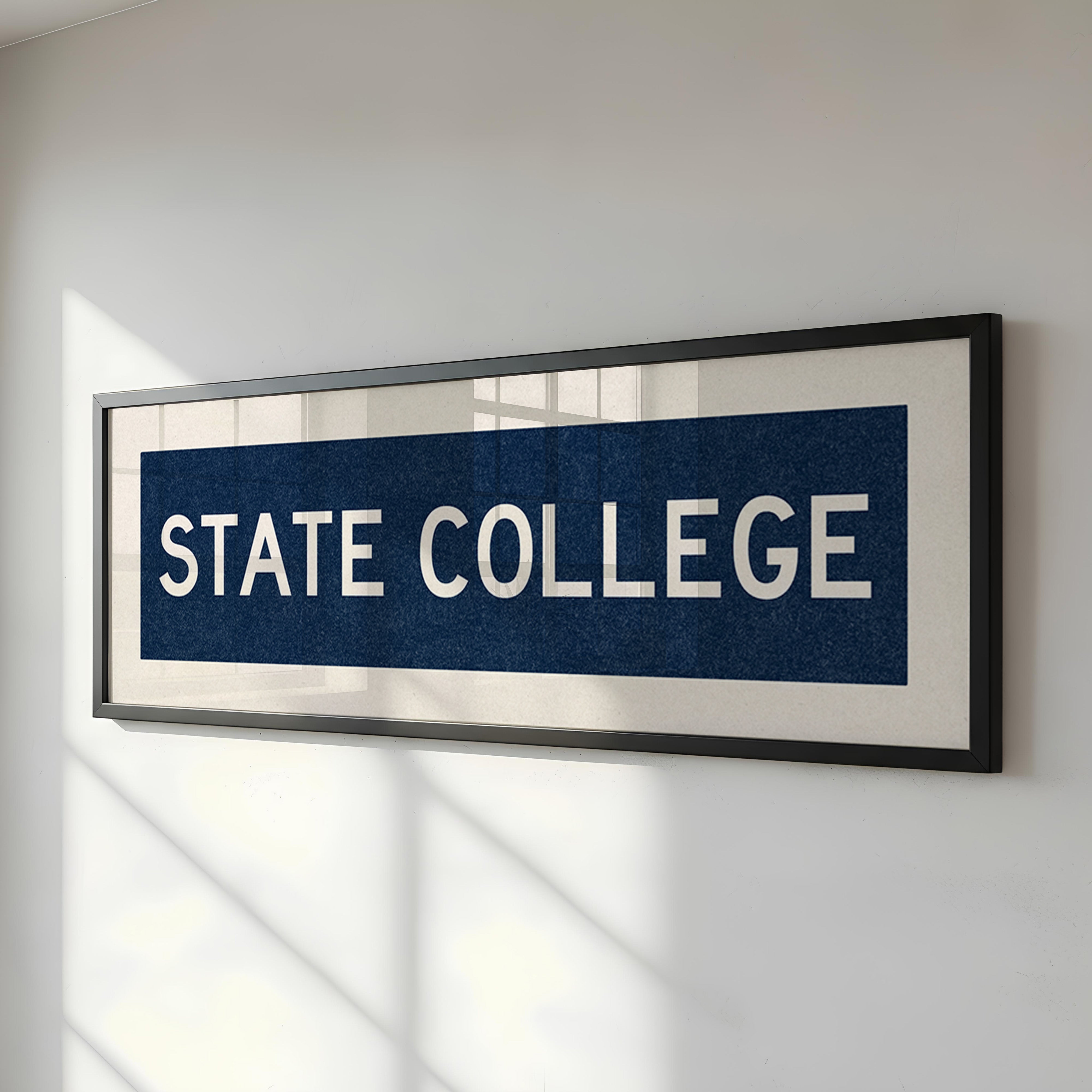 Framed State College Navy Bus Scroll - Tejas Country Club