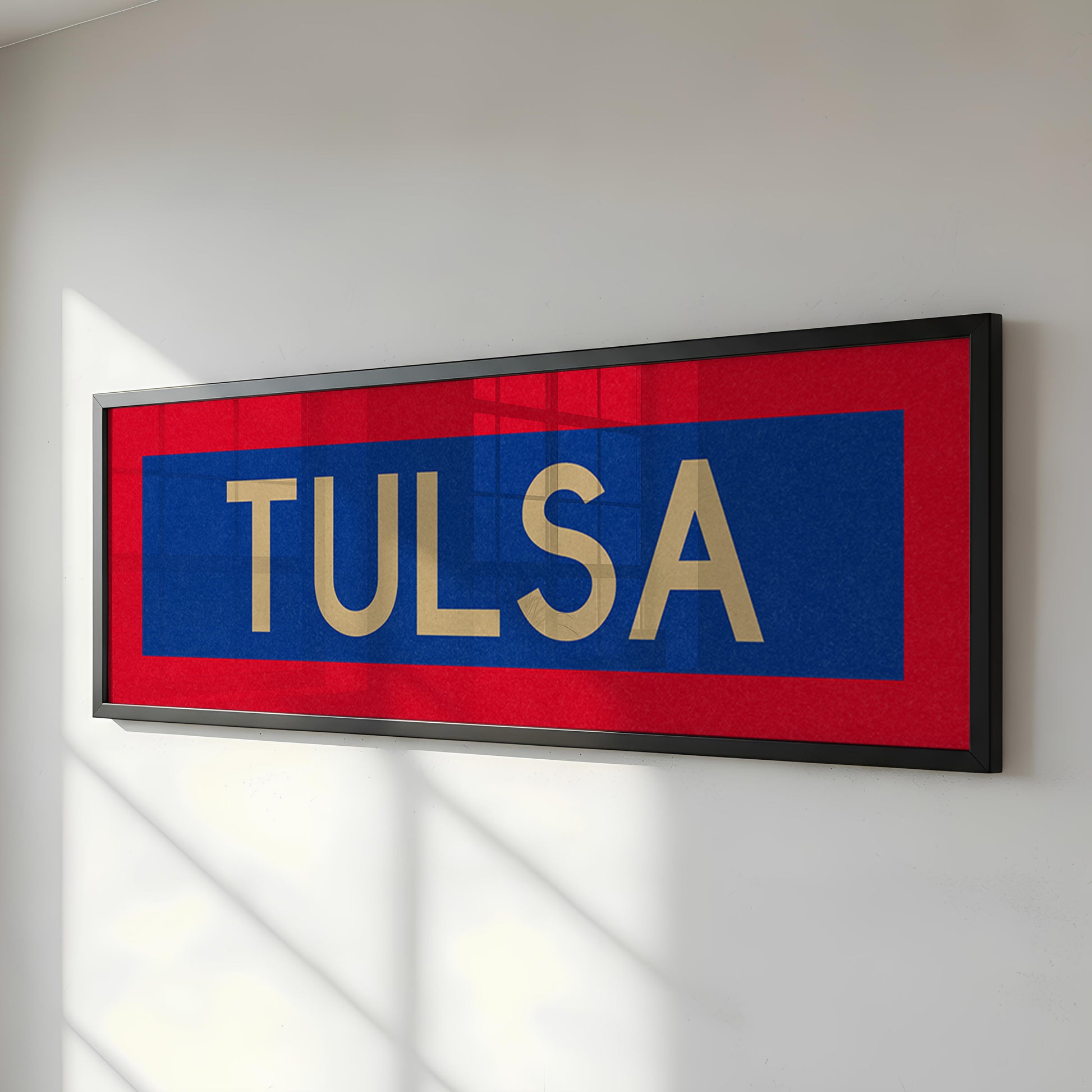 Framed Tulsa Red Blue and Gold Bus Scroll - Tejas Country Club