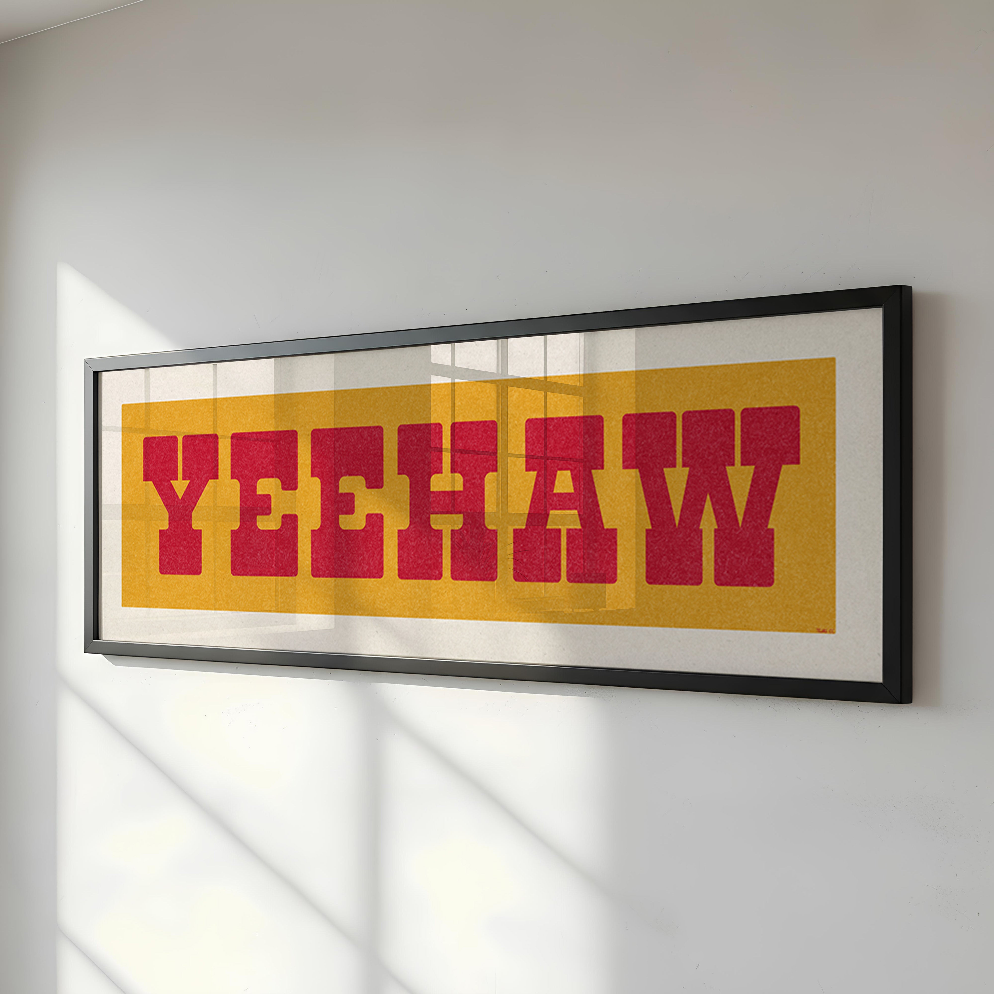 Framed YEEHAW Sign Gold & Red Art Print - Tejas Country Club