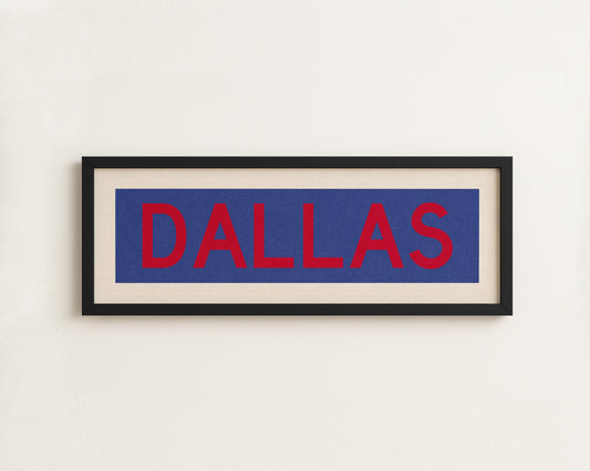 Framed Dallas Blue and Red Bus Scroll