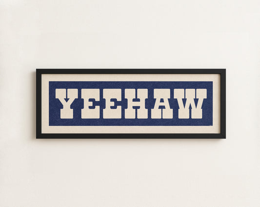 Framed YEEHAW Sign Blue & White Art Print
