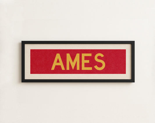 Framed Ames Red and Gold Bus Scroll
