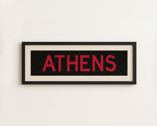 Framed Athens Red and Black Bus Scroll