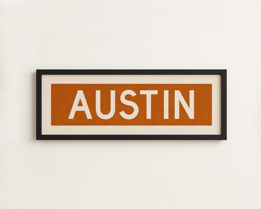 Framed Austin Orange Bus Scroll