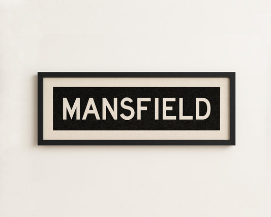 Framed Mansfield Bus Scroll Sign