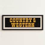 Framed COUNTRY & WESTERN Sign Black & Gold Art Print - Tejas Country Club