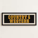 Framed COUNTRY & WESTERN Sign Black & Gold Art Print - Tejas Country Club