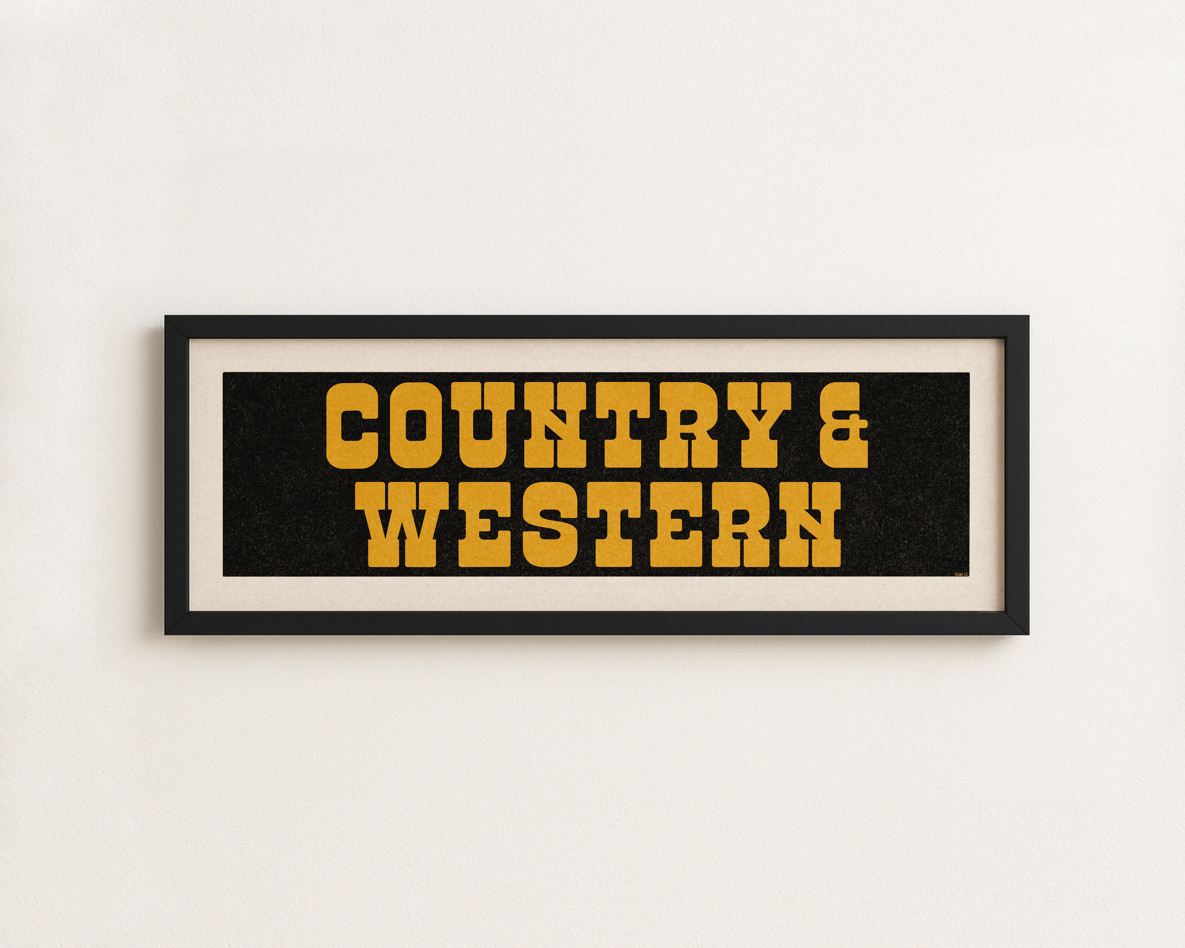 Framed COUNTRY & WESTERN Sign Black & Gold Art Print - Tejas Country Club