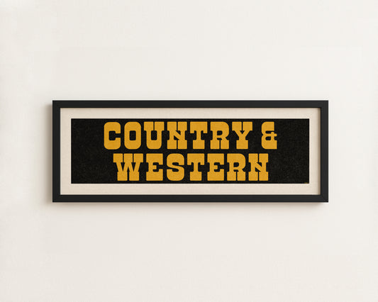 Framed COUNTRY & WESTERN Sign Black & Gold Art Print