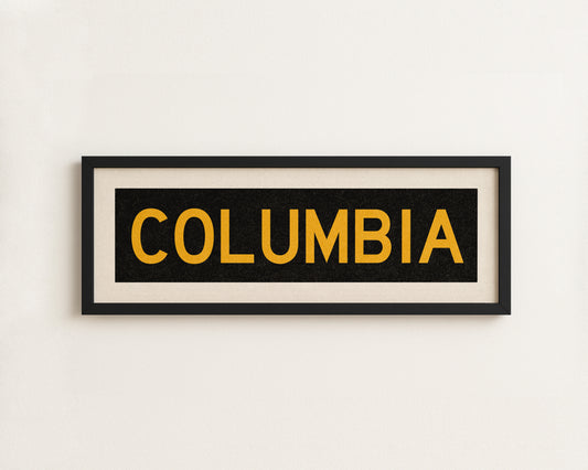 Framed Columbia Black and Gold Bus Scroll
