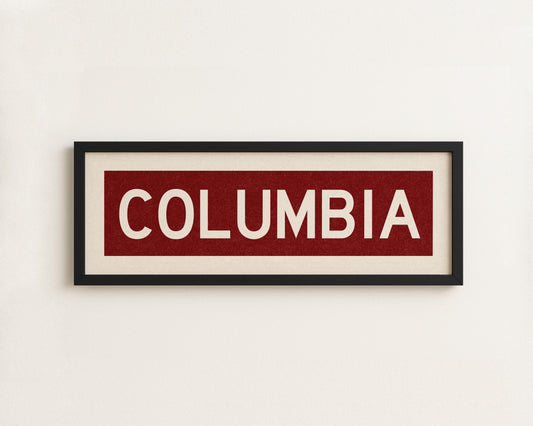 Framed Columbia Scarlet Bus Scroll