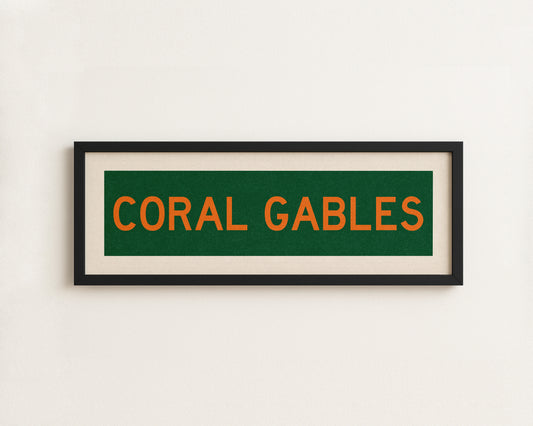 Framed Coral Gables Green and Orange Bus Scroll