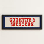 Framed COUNTRY & WESTERN Sign White & Red / Blue Art Print (FRAMED) - Tejas Country Club