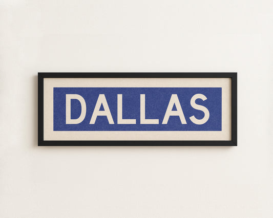 Framed Dallas Blue and White Bus Scroll
