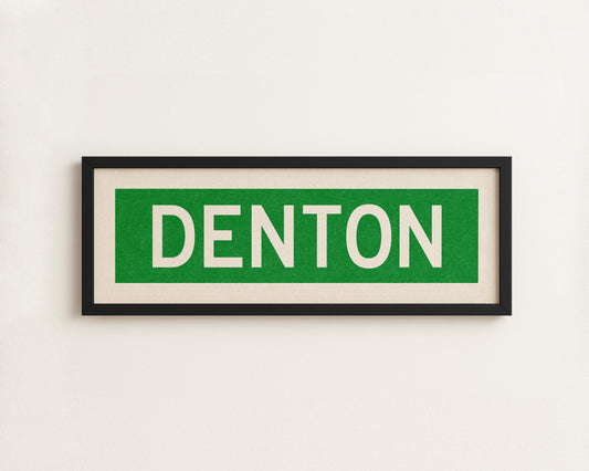 Framed Denton Green and White Bus Scroll