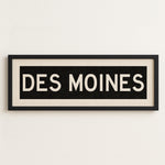 Framed Des Moines Iowa Bus Scroll Sign - Tejas Country Club
