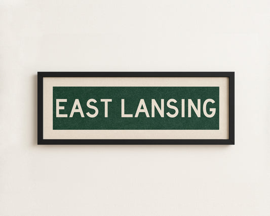 Framed East Lansing Green Bus Scroll