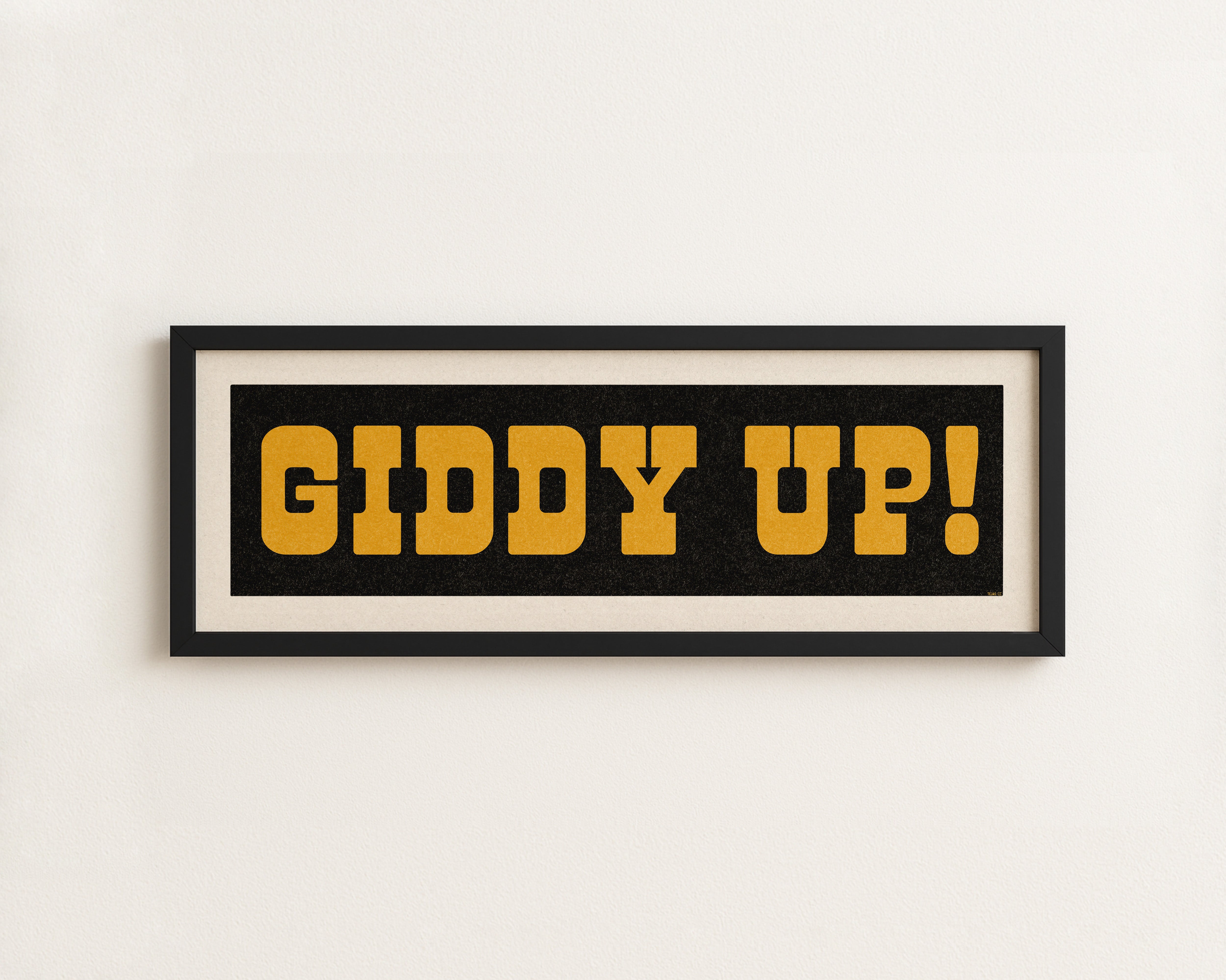 Framed GIDDY UP! Sign Black & Gold Art Print - Tejas Country Club