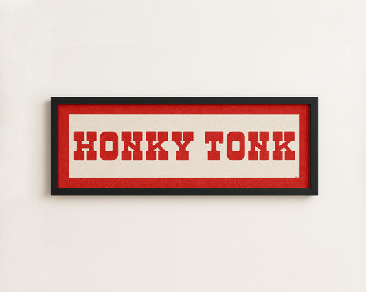 Framed HONKY TONK Sign White & Red Art Print