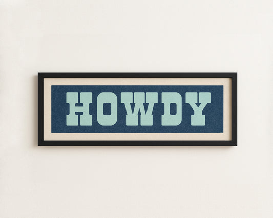 Framed HOWDY Sign Blue & Aqua Art Print